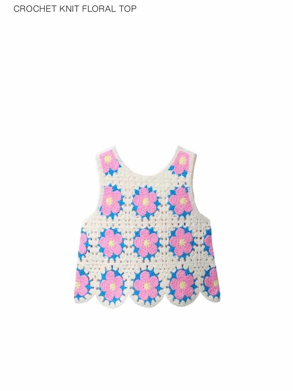 ZARA kids Crochet Knit Floral Top & Bottom Set- White with Pink & Blue Flowers